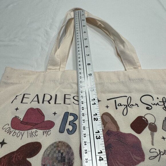 Taylor Swift Fearless Canvas Tote Bag Sz 13.5"x15.5" Beige Shoulder Bag Era Tour - Picture 7 of 7
